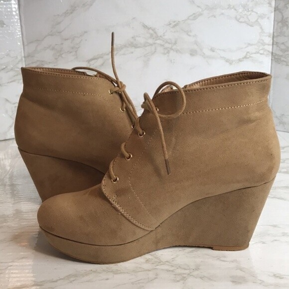 Justfab beige platform wedge ankle boots size 9 - Picture 9 of 12